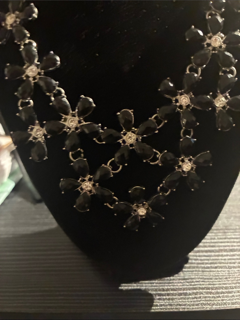 Floral Black Crystal Statement Necklace - Unbranded - Picture 3 of 4
